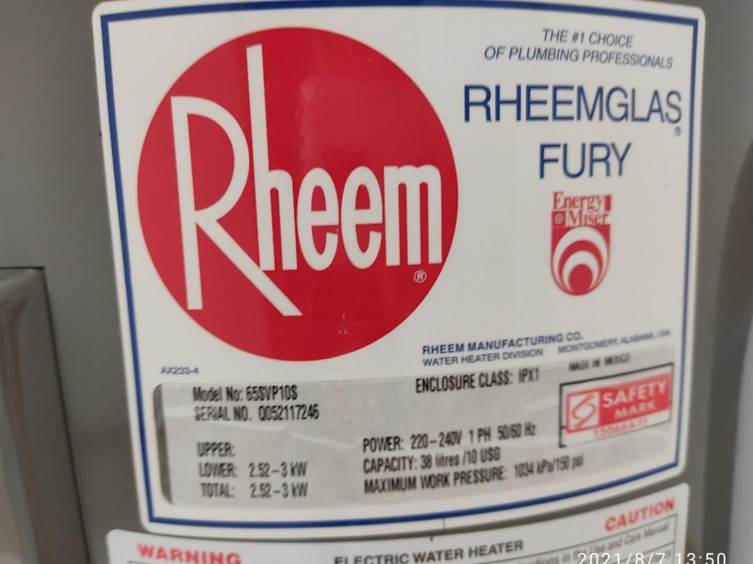 Rheem water storage heater (38L), TV & Home Appliances, Water Heater