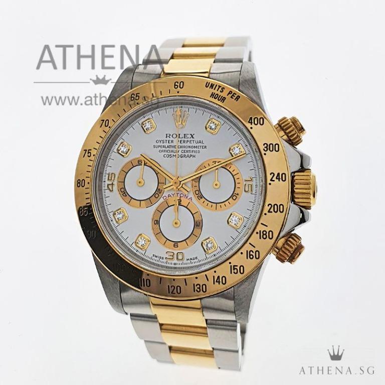 ROLEX HALF GOLD DAYTONA COSMOGRAPH ZENITH AUTOMATIC MOVEMENT U SERIES WHITE DIAMOND DIAL WITH BOX CERT 16523 Luxury Watches on Carousell