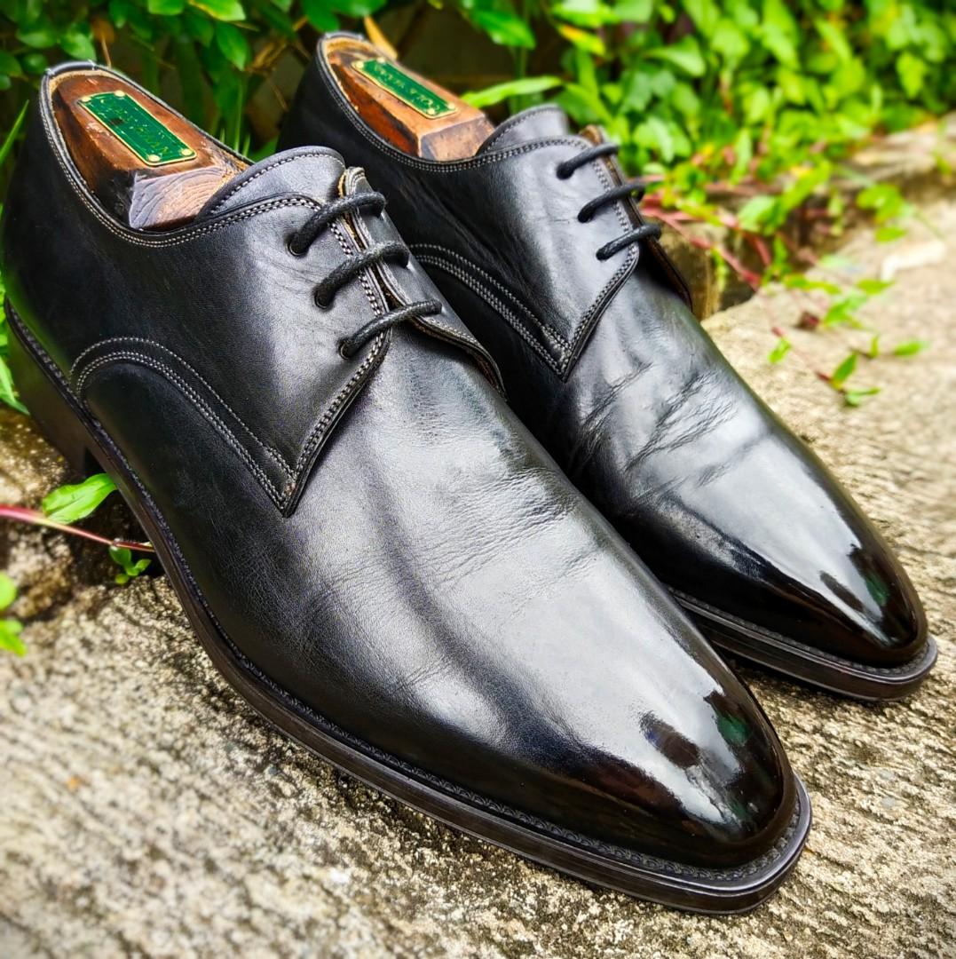 Santoni Leather Derby Shoes - Black Oxfords, Shoes - SAI27515