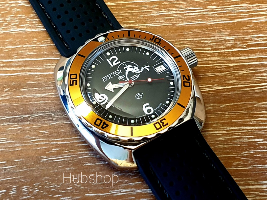 Vostok Amphibia Scuba Dude Automatic Diver 200M. Orange Bezel Mod for 25