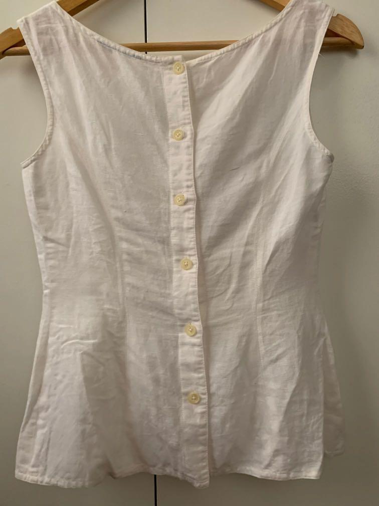 Not on hand: White Linen Top with Buttons (Category: Sleeveless) located in Makati City. Submitted by chsqtt (Listing ID 1105571455, Image 2). Description: NOTE: Not on hand as this we left in my old house. Will need to check availability for sure buyers. Thanks for understanding :) Super cute white linen top with buttons at the back. Forgot the brand. Tag has been cut cos it was bothersome. Well-loved. RFS: Closet-purging as I’m moving to a new 