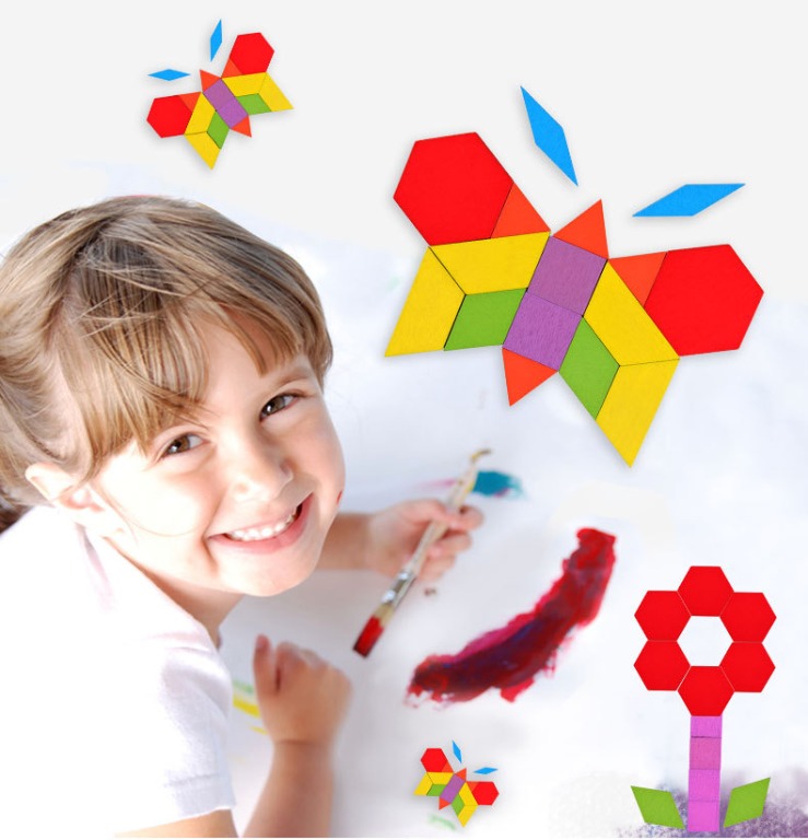 155 Pcs Wooden Pattern Blocks Set Tangram Blocks for Kids Geometric ...