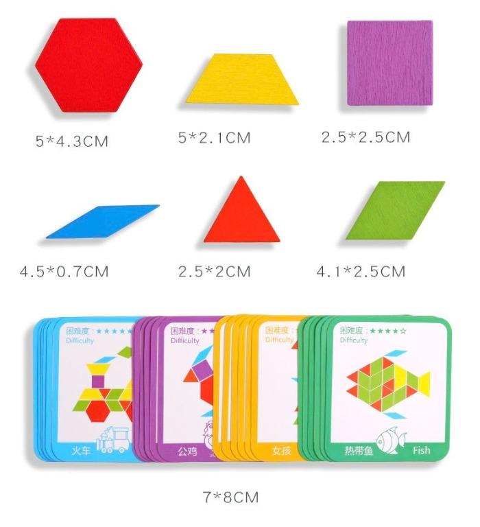 155 Pcs Wooden Pattern Blocks Set Tangram Blocks for Kids Geometric ...