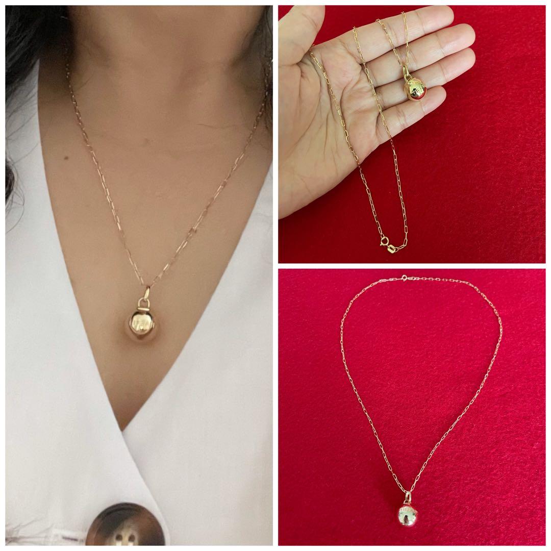 18K 750 Genuine Gold Tiffany Ball Necklace