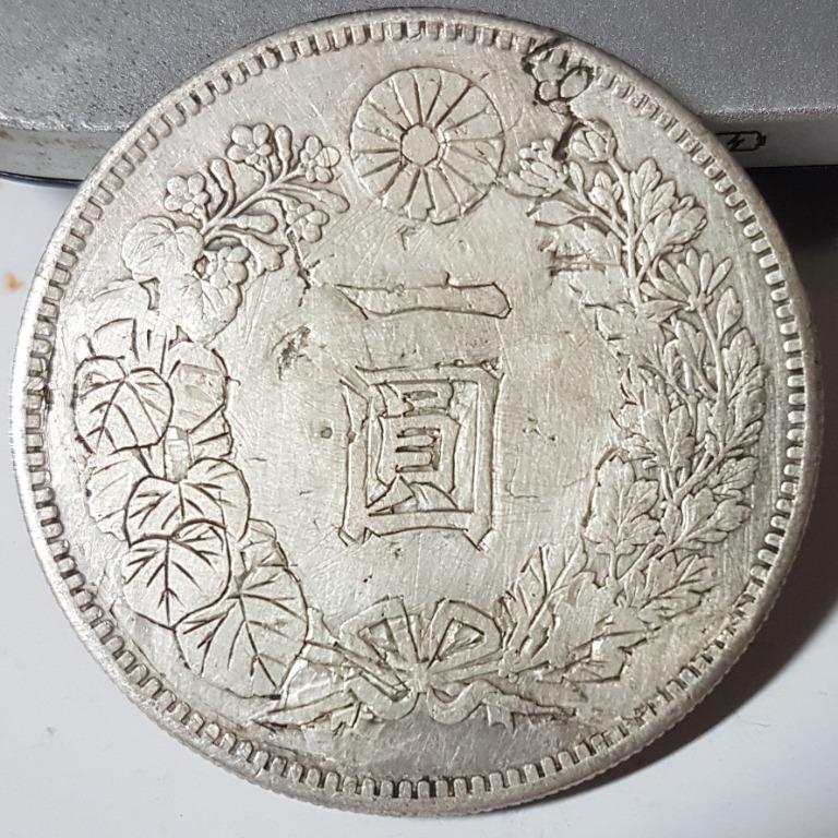 日本明治27年 14 龍銀一圓修補品保真 興趣及遊戲 收藏品及紀念品 貨幣在旋轉拍賣