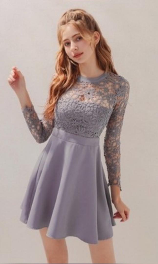 Airspace TRANSPARENT JACQUARD LACE SPLICE SKATER DRESS WITH BRALETTE Women s Fashion Muslimah Fashion Dresses on Carousell