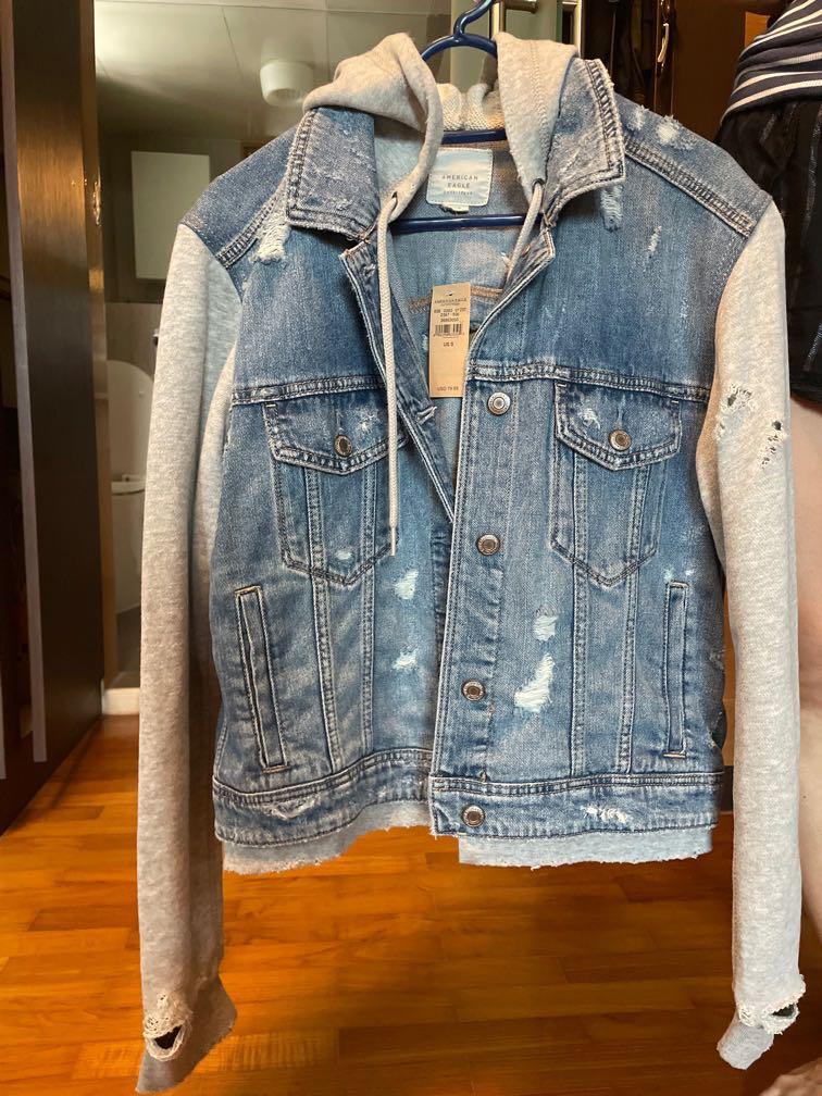american eagle outfitters denim distressed hoodie jacket Women s Fashion Coats Jackets and Outerwear on Carousell