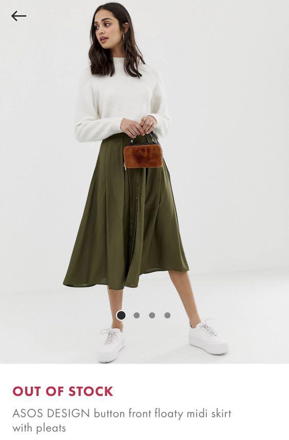 ASOS BN Button Front Floaty Midi Skirt with Pleats