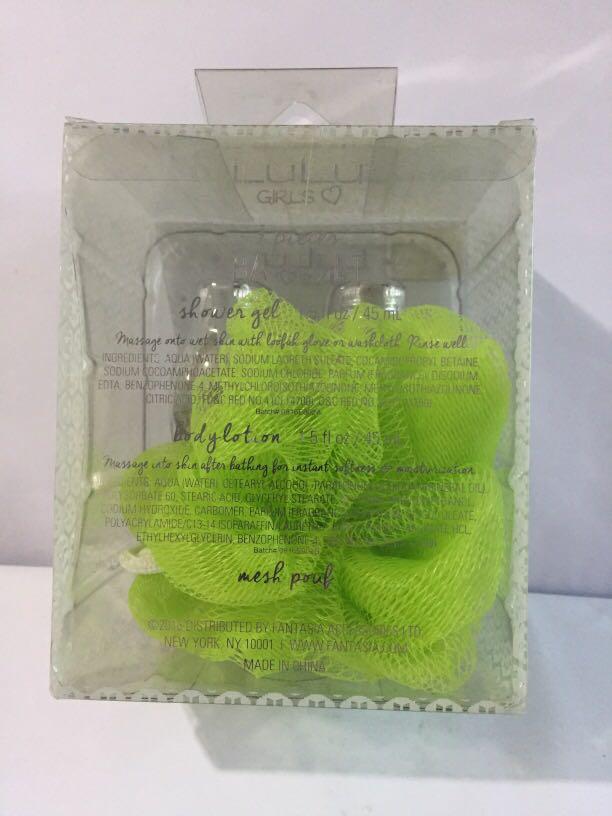 Bath Set 3pcs. imported from US (Category: Bath) located in Pasay City. Submitted by redgiftshop (Listing ID 1105859146, Image 3). Description: Bath Set - shower gel, Body Lotion, & Pouf directly bought in US ( stocks 9 pcs. ) product code: Quennie.