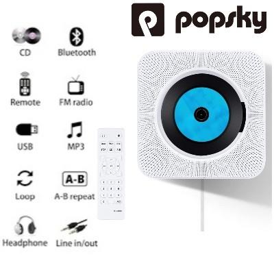 Popsky Portable CD Player with Bluetooth Wall Mountable CD Music Player with Built-in HiFi Speakers FM Radio Remote Control USB Port AUX Input & Output 