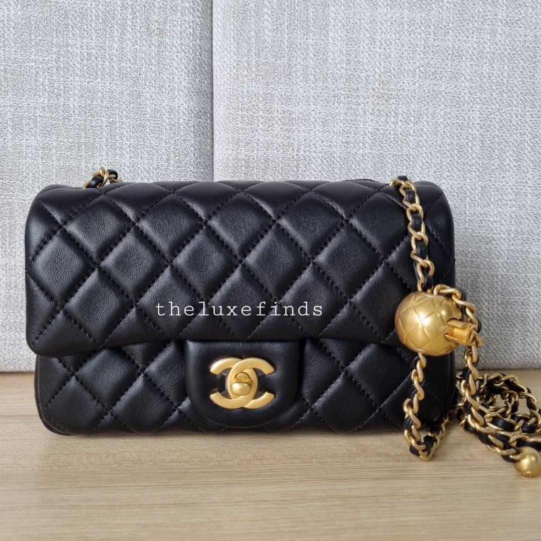 Authentic Chanel 22S Pearl Crush Mini Rectangular Black Lambskin Gold  Hardware