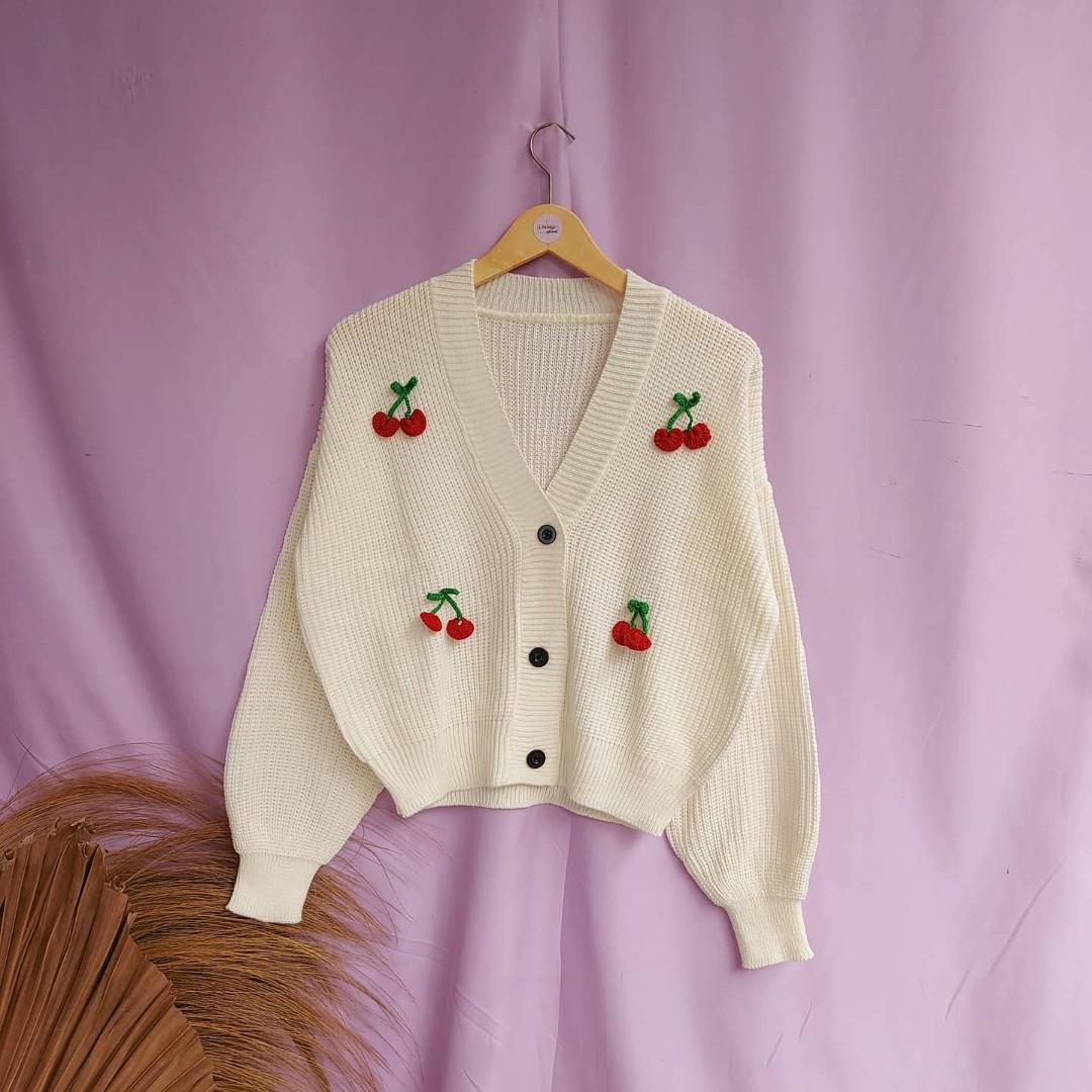 Cardigan oversize cherry rajut lengan balon balloon sleeves big