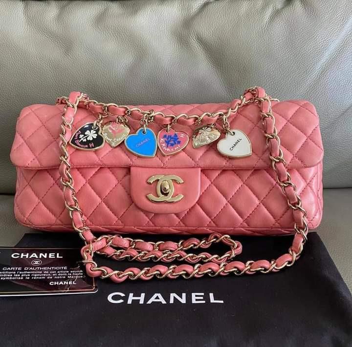 Chanel East West Charm Flap Bag (Category: Luxury Bags & Wallets) located in Manila. Submitted by bagislifeshop (Listing ID 1105864308, Image 1). Description: ▪️CHANEL EAST WEST CHARM FLAP BAG▪️ ☑️Available in SG ✅💯% authentic ✅ Series: 12 ✅Pristine condition ✅Pink IN GHW ✅Lambskin leather ✅Inclusions: dustbag, hologram sticker and authenticity card..