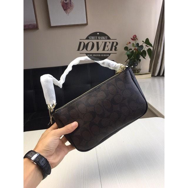 Coach Top Handle Pouch in Signature Mahogany Black, Barang Mewah, Tas