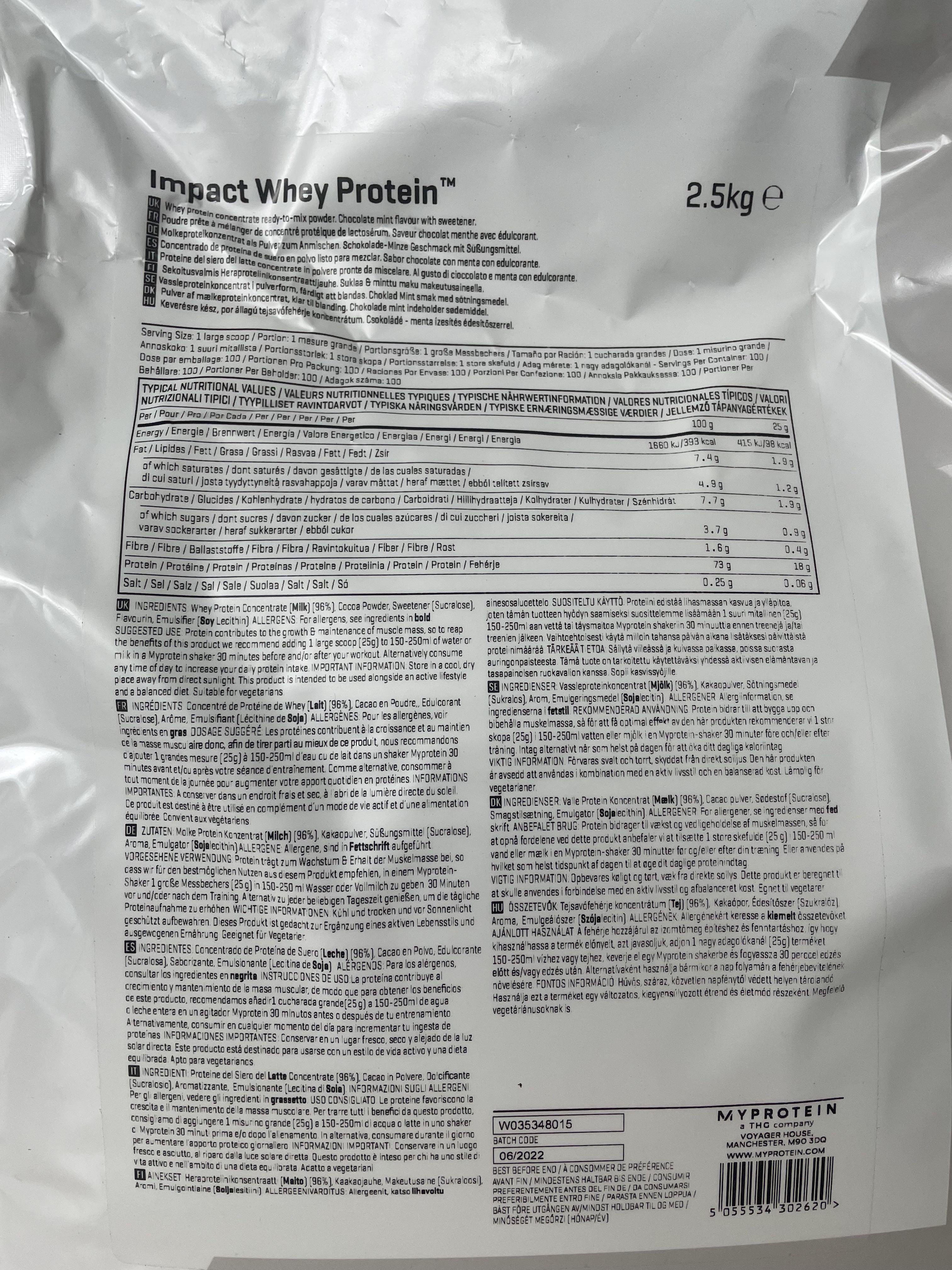 MyProtein 2.5 Kg - Impact Whey Protein (Chocolate Mint), Health ...