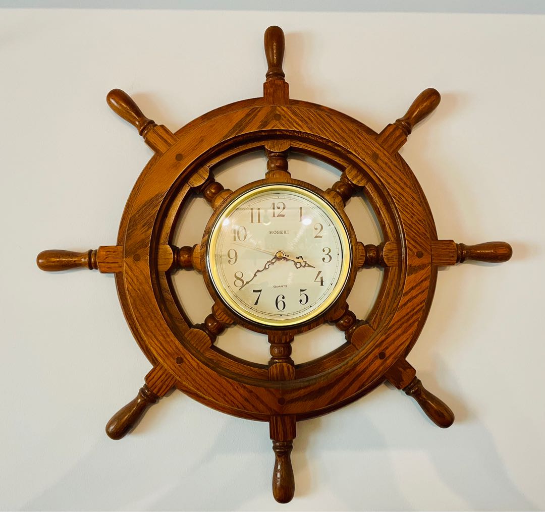 1 Nautical Ship Wheel Clock antique vintage, Furniture & Home Living