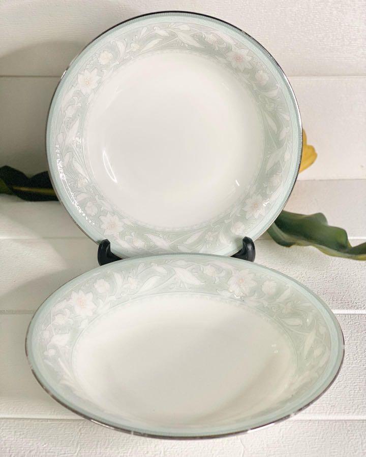 Noritake Bone China Fairmont Shallow Bowls (Category: Dinnerware & Cutlery) located in Malolos. Submitted by theroyalrunwayph (Listing ID 1105846972, Image 1). Description: Noritake Bone China Fairmont Shallow Bowls Minor scratches and rubbings on silver rim. Php 380 for both Weight: 0.6 kg Diameter: 7.75” Height: 1.75” #glassware #kitchenware #dessert #tableware #tablewareph #stoneware #cupandsaucerph #teaset #teasetph #tablesetting #tablesettin