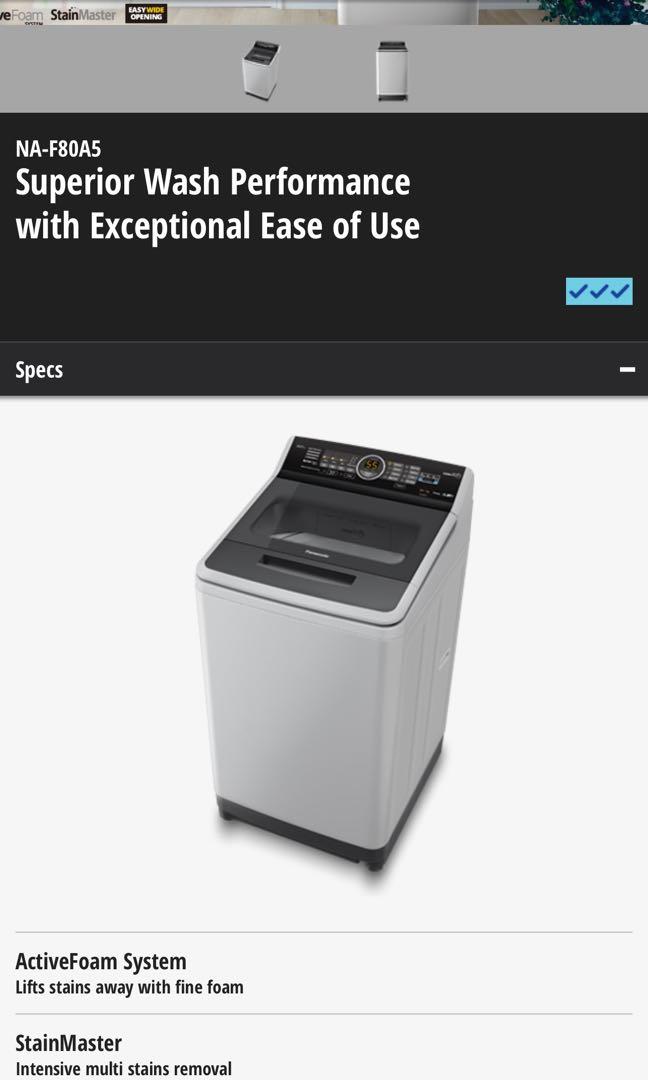 Panasonic 8kg top load NAF80A5, TV & Home Appliances, Washing Machines