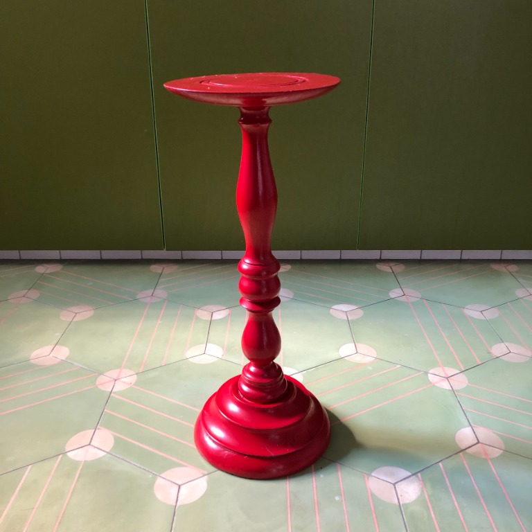 Red Candlestick Wooden Plant Stand, Furniture & Home Living, Gardening, Pots & Planters on Carousell