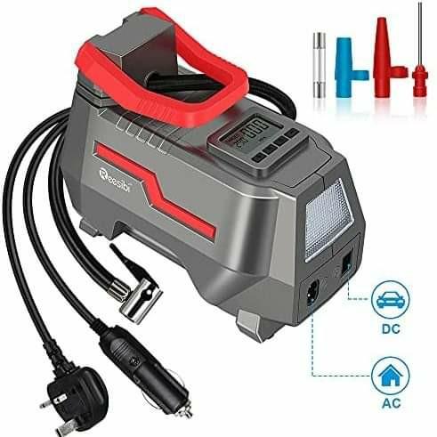 Reesibi 12V 230V Tyre Inflator Air Compressor 150PSI 10.3bar AC DC Dual Power Compressor Air Pump Electric for Car Bike Home Camping Includes 3