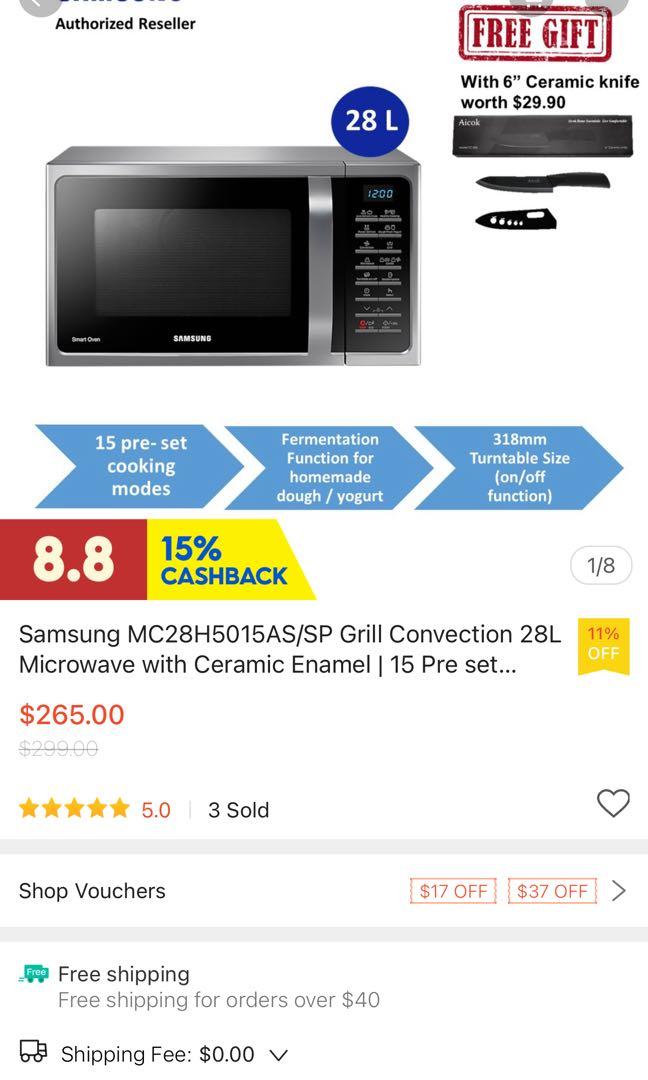 Samsung MC28H5015AS/SP Grill Convection 28L Microwave, TV & Home Appliances, Kitchen Appliances