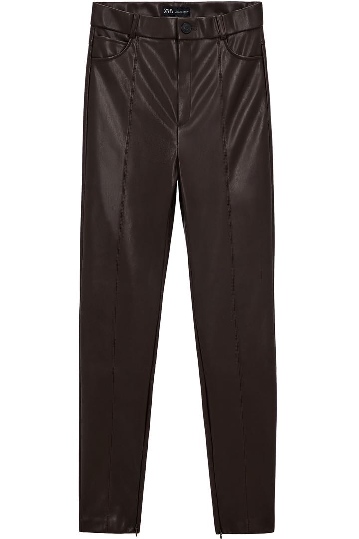Zara Brown Leather Pants, Women's Fashion, Bottoms, Other Bottoms on