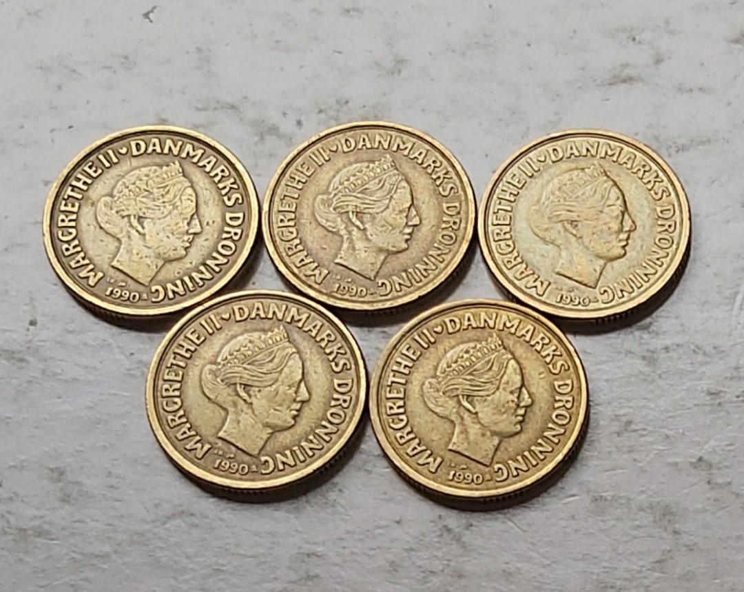 丹麥1990年20克朗5枚（品相實物如圖）, 興趣及遊戲, 收藏品及紀念品, 錢幣- Carousell
