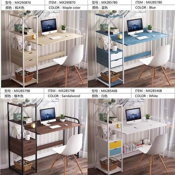 BIG Computer Table with Drawers SALE 1699 ONLY (Category: Tables & Sets) located in Manila. Submitted by affordshopz (Listing ID 1106099114, Image 2). Description: Home 4 Tier Computer Desk Storage Rack Laptop Table Study Bookshelf Workstation Type: Computer Desk Colour: Brown、Buff、White、Blue Special Features: With Shelves Material: Wood board+Steel frame Size:122x40x110cm Optional type: Brown board+Black frame Large capacity. 4 layers storage sh