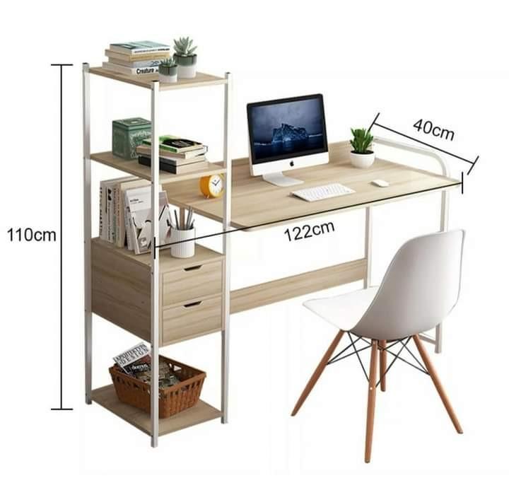 BIG Computer Table with Drawers SALE 1699 ONLY (Category: Tables & Sets) located in Manila. Submitted by affordshopz (Listing ID 1106099114, Image 3). Description: Home 4 Tier Computer Desk Storage Rack Laptop Table Study Bookshelf Workstation Type: Computer Desk Colour: Brown、Buff、White、Blue Special Features: With Shelves Material: Wood board+Steel frame Size:122x40x110cm Optional type: Brown board+Black frame Large capacity. 4 layers storage sh