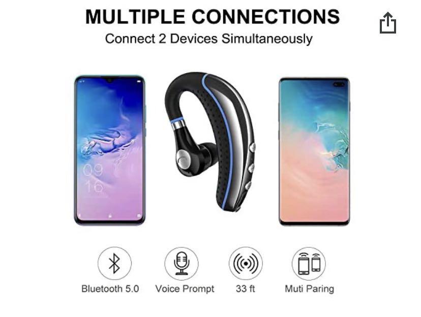 Bluetooth Headset, Wireless Earpiece V5.0 Ultralight Hands Free Business  Earphone with Mic for Business/Office/Driving,fit Tablets 