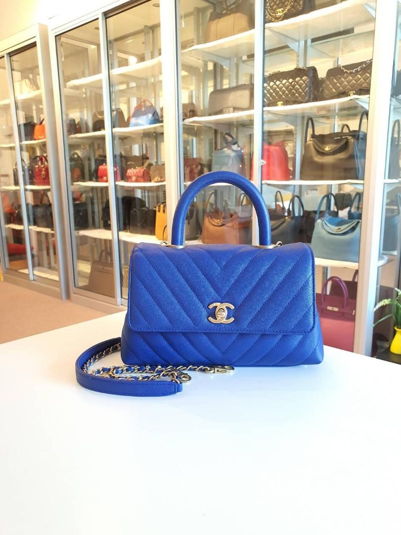 Chanel Coco Handle Small Blue Caviar Chevron Series 25 Luxury Bags   Wallets on Carousell