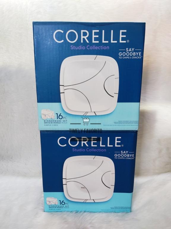 Corelle Square Simple Lines, Dinnerware Set, 16-Piece, Set for 4 ...