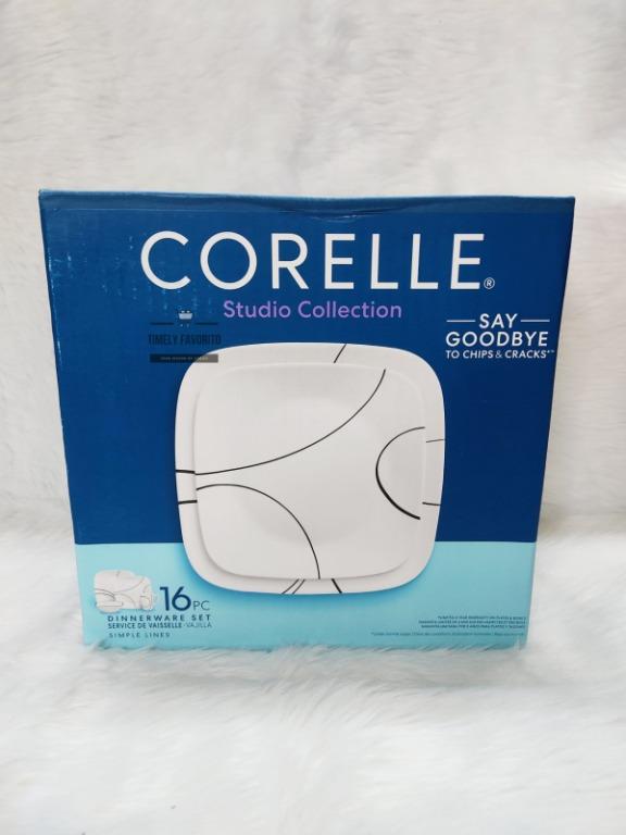 Corelle Square Simple Lines, Dinnerware Set, 16-Piece, Set for 4 ...