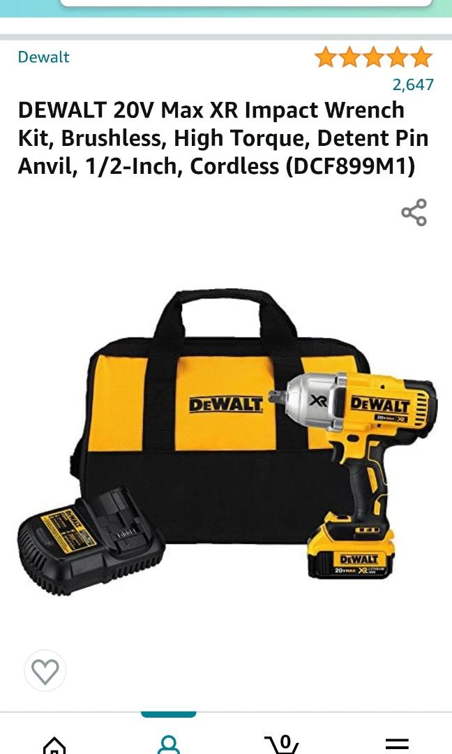 DEWALT 20V Max XR Impact Wrench Kit, Brushless, High Torque, Detent Pin  Anvil, 1/2-Inch, Cordless (DCF899M1), Car Accessories, Car Workshops   Services on Carousell