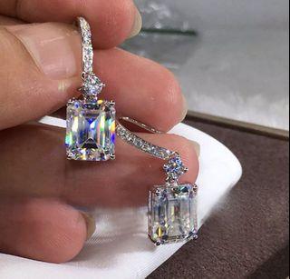 Gorgeous Princess Cut White Sapphire Dangle Earrings 925 Silver Wedding Jewelry