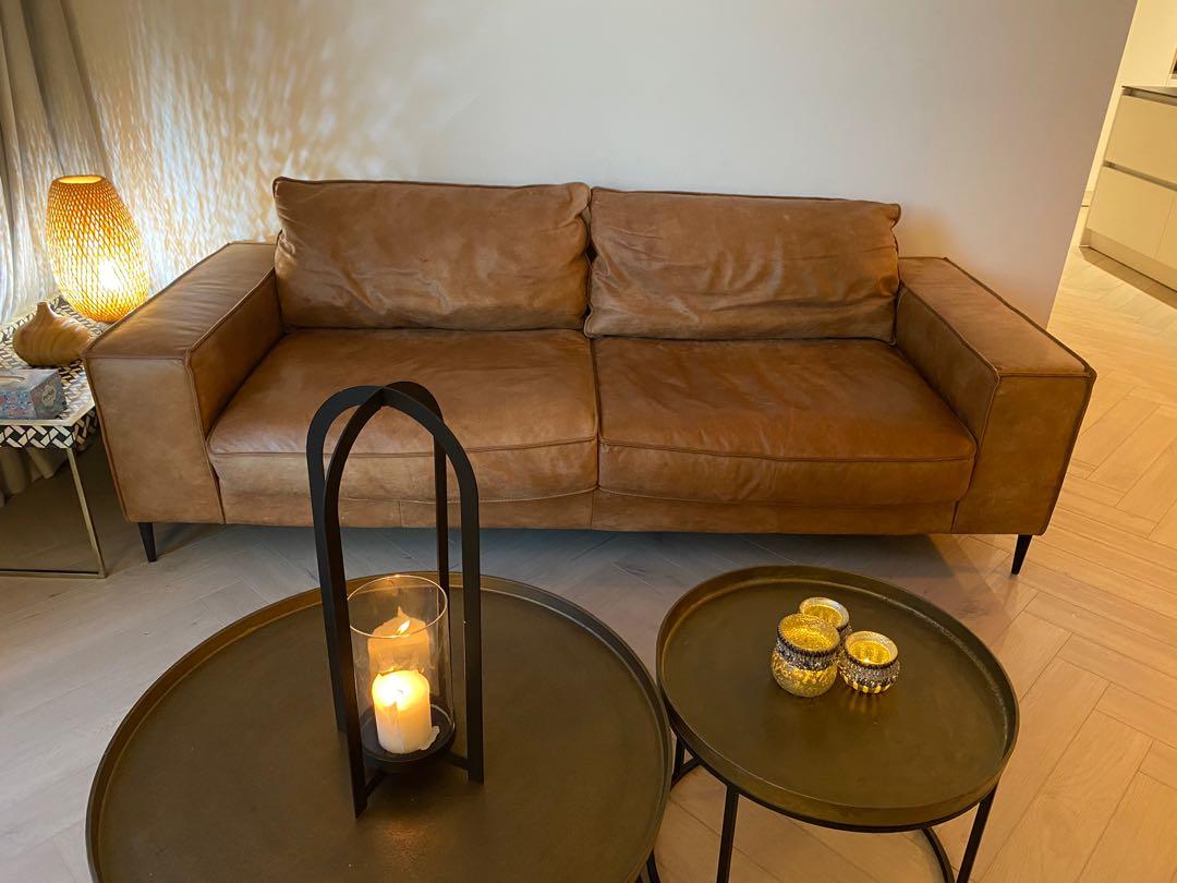 Grey and sanders Reilly sofa in JETHRO COGNAC leather 3 seater