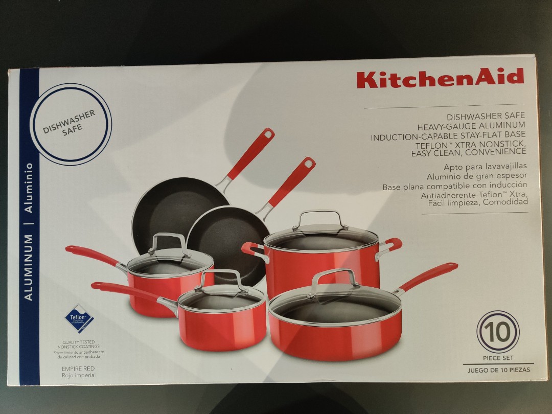 KitchenAid Aluminum Nonstick 10-Piece Cookware Set in Empire Red - Bed Bath  & Beyond - 14341704