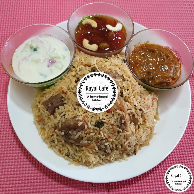 Lamb Dum Biryani with Onion Raita, Tomato Jam and Brinjal Curry