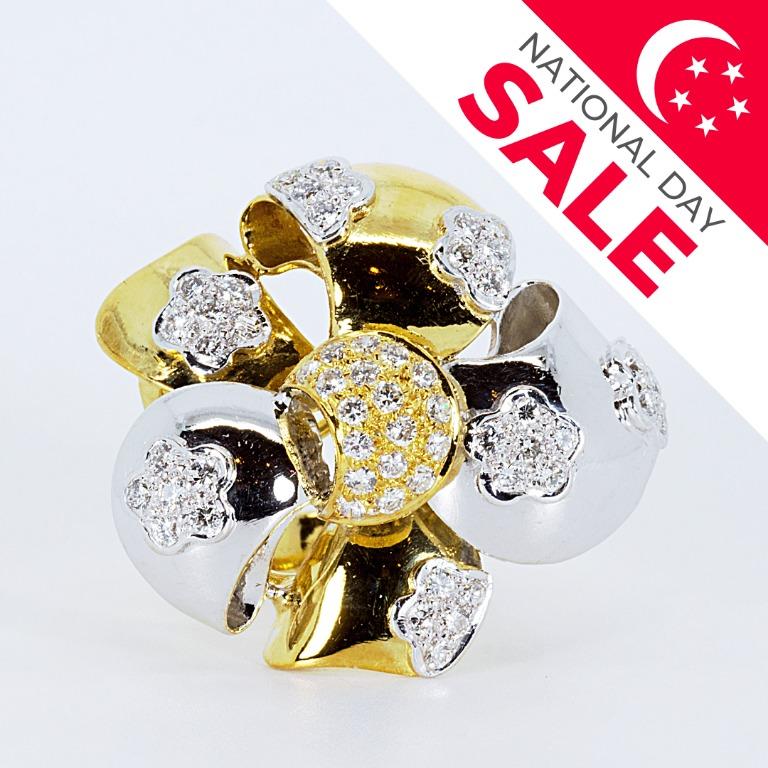 Larry Jewelry Yellow Gold Flower Diamond Ring Women s Fashion