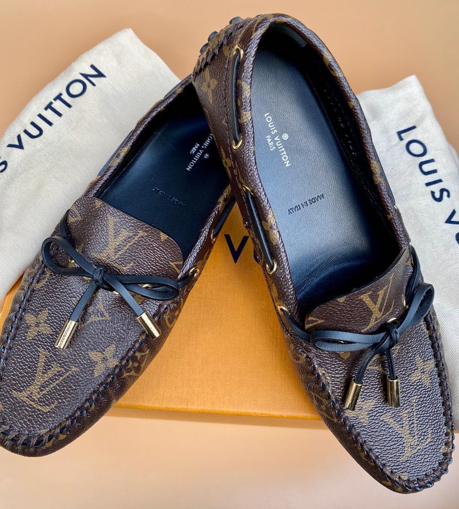 NEW LOUIS VUITTON GLORIA MOCCASIN SHOES 10 44 BLUE BLACK LOAFERS