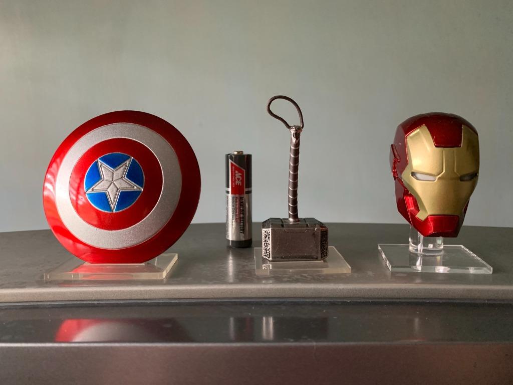 Marvel Legends Iron Man Helmet LOT (Category: Figurines & Statues) located in Manila. Submitted by clark.kent1 (Listing ID 1105980226, Image 1). Description: Marvel Legends Superheroes Accessories Iron Man Helmet Thor's Hammer Captain America's Shield In brand new condition.