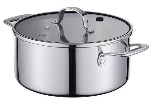 Masterchef stainless steel cookware casserole pan with glass lid 24cm 4.7L