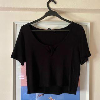 Monki cropped top with tie detail in black