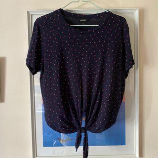Monki polka dot knot front t-shirt in navy