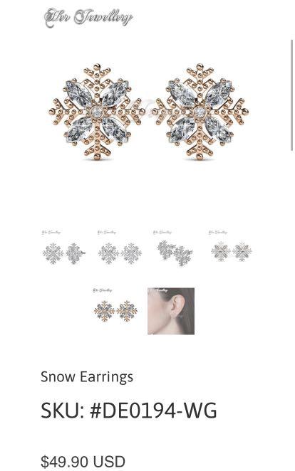 Snowflake Earrings Rose Gold with Swarovski Certified Crystals Women s Fashion Jewelry Organisers Earrings on Carousell
