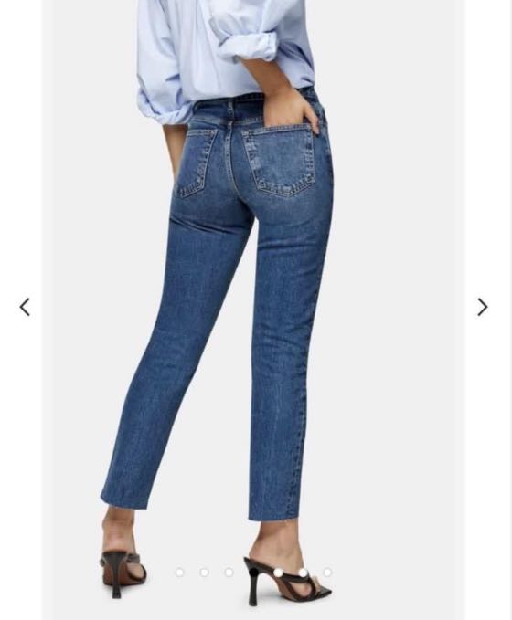 Topshop raw hem straight leg jeans mid blue W28L30