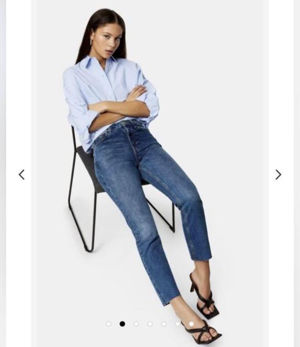 Topshop raw hem straight leg jeans mid blue W28L30