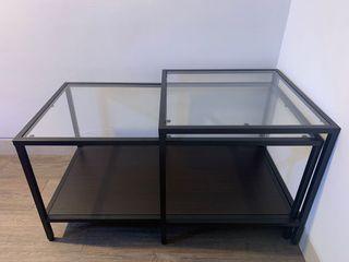 VITTSJÖ Nest of tables, set of 2, black-brown/glass; 90x50 cm
