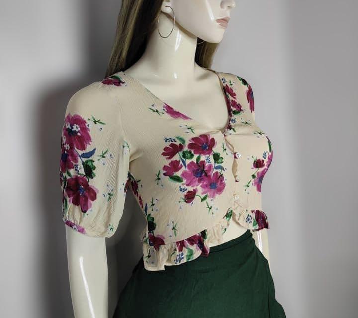 Zara Floral Puff Sleeve Top, Women's Fashion, Tops, Blouses on Carousell