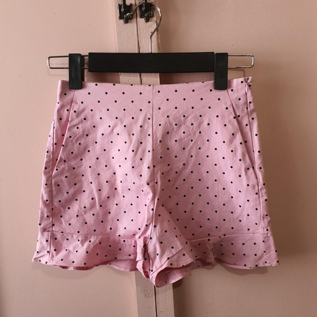 Zara Ruffled Polka Dots Pink Short Women s Fashion Bottoms Shorts on Carousell